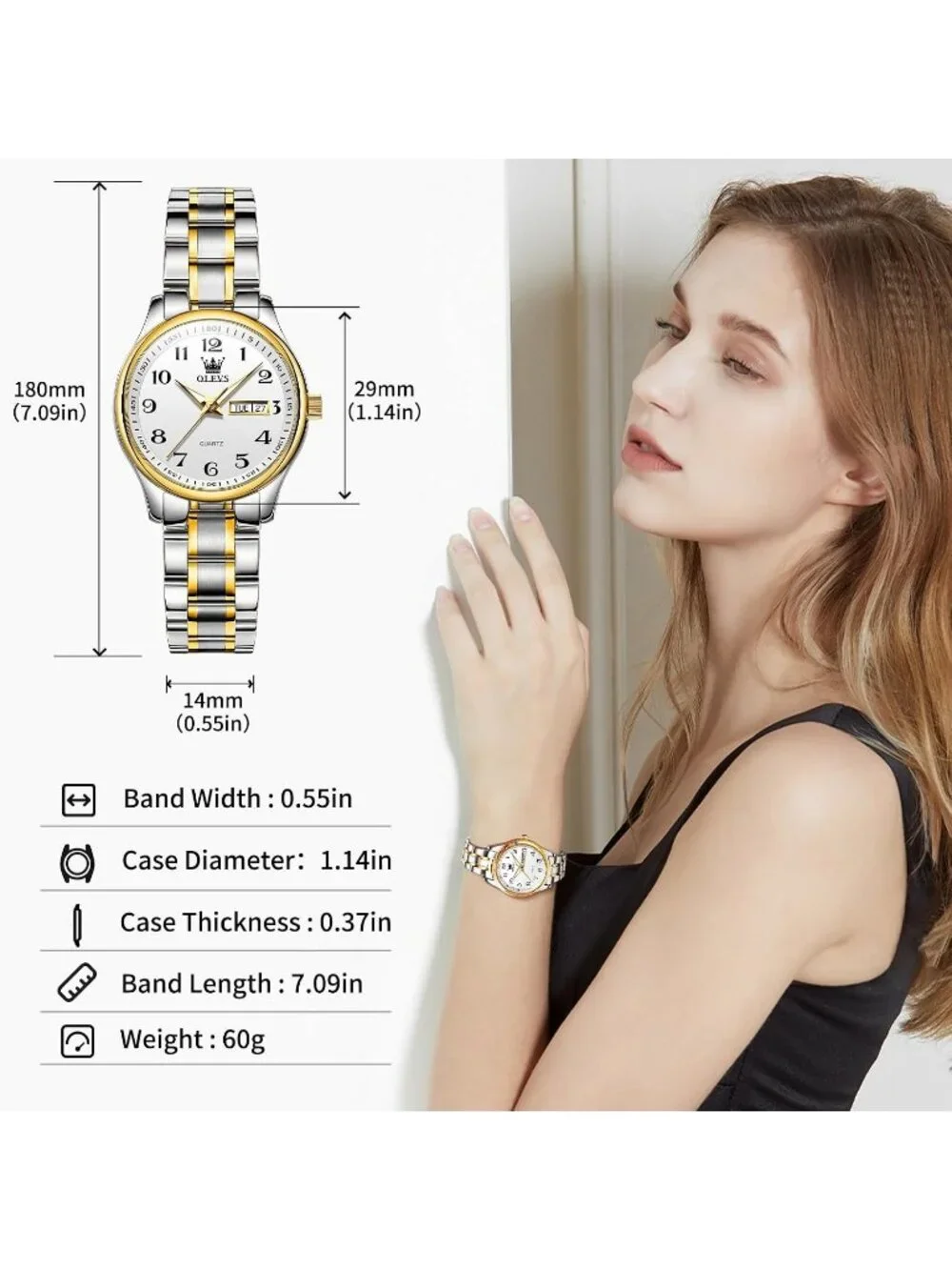 Women’s White Silver Gold Stainless Steel Elegant 3ATM Waterproof Quartz Watch